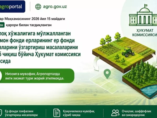 Agroportalda yer fondi toifalarini o‘zgartirish bo‘yicha yangi xizmat ishga tushirildi